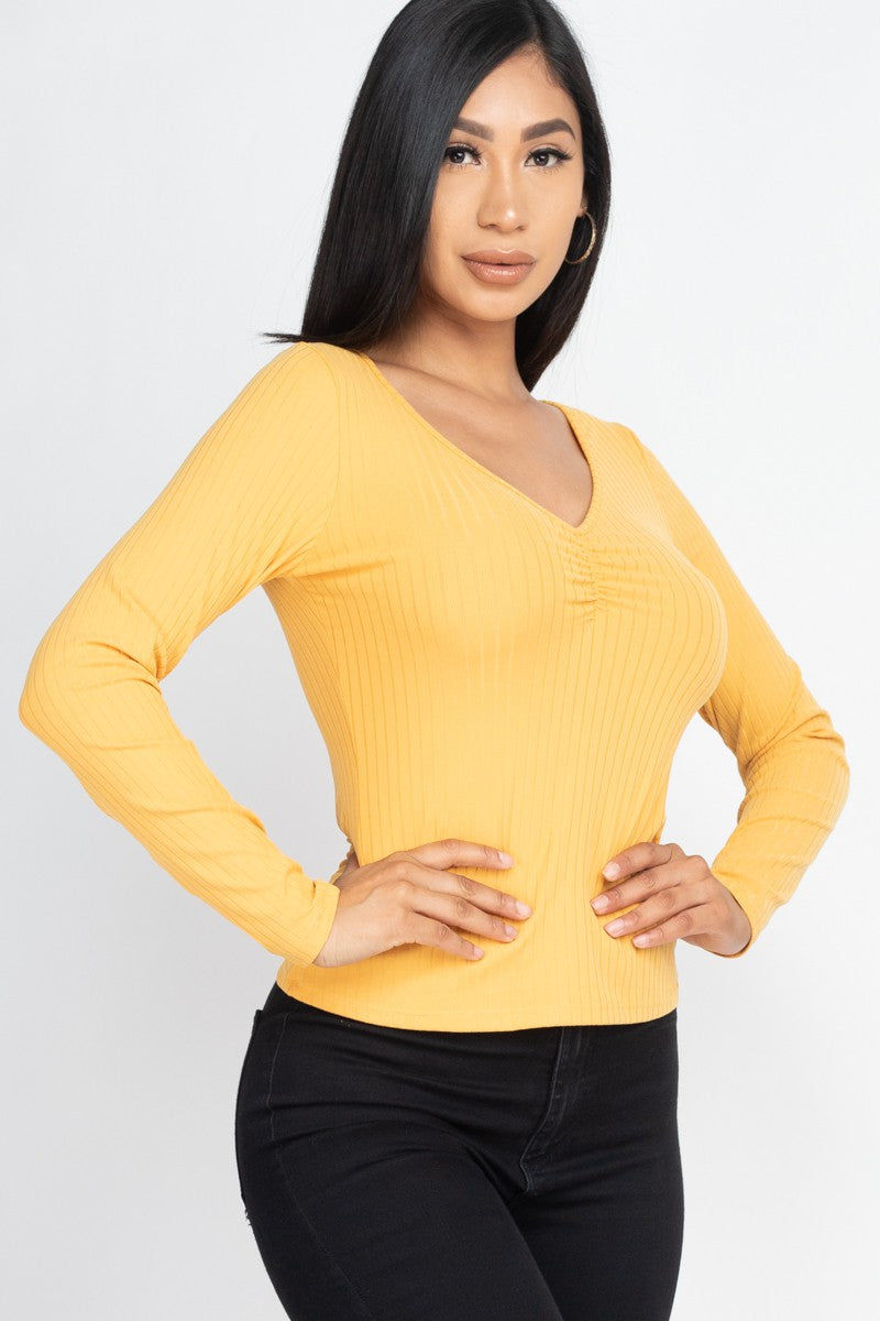 Ruched Chest detail Ribbed Top