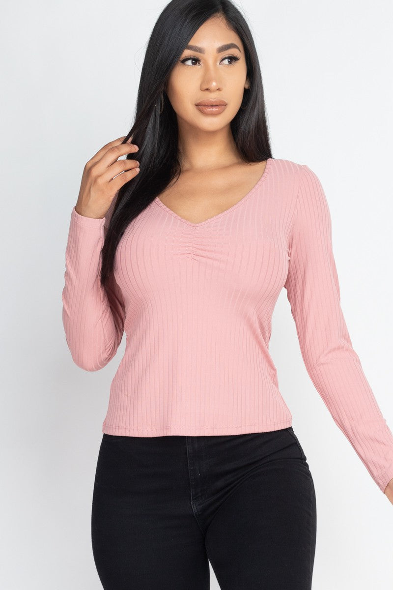 Ruched Chest detail Ribbed Top