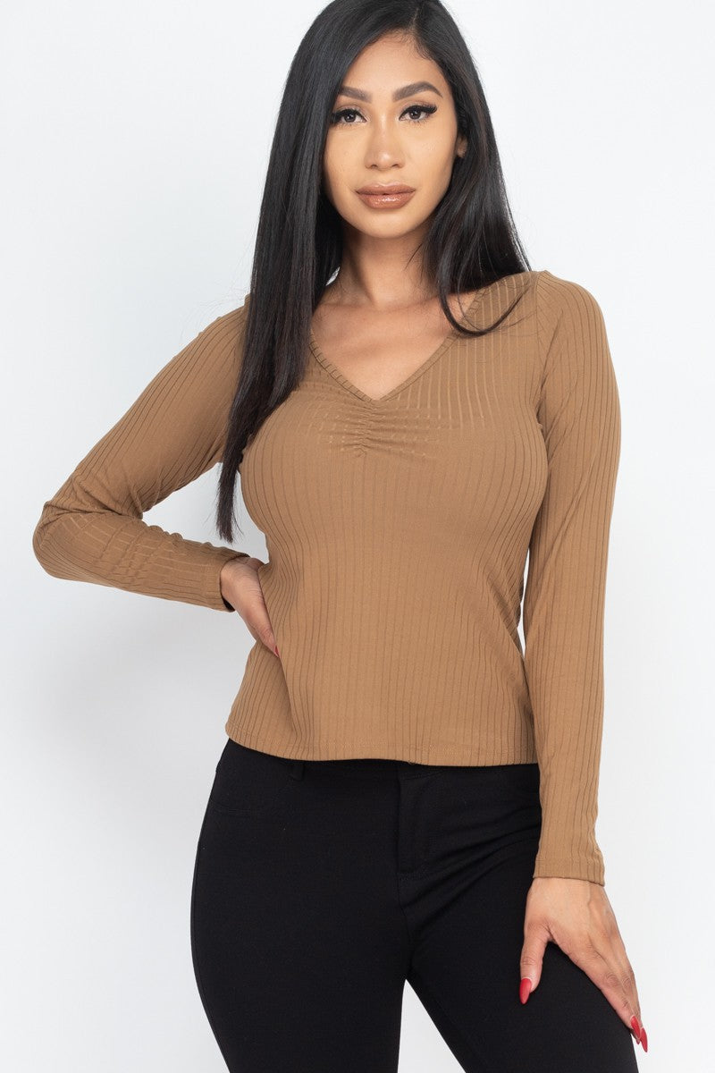 Ruched Chest detail Ribbed Top