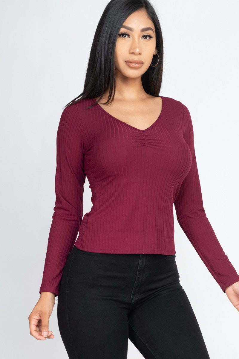 Ruched Chest detail Ribbed Top
