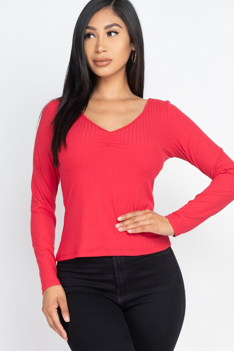 Ruched Chest detail Ribbed Top