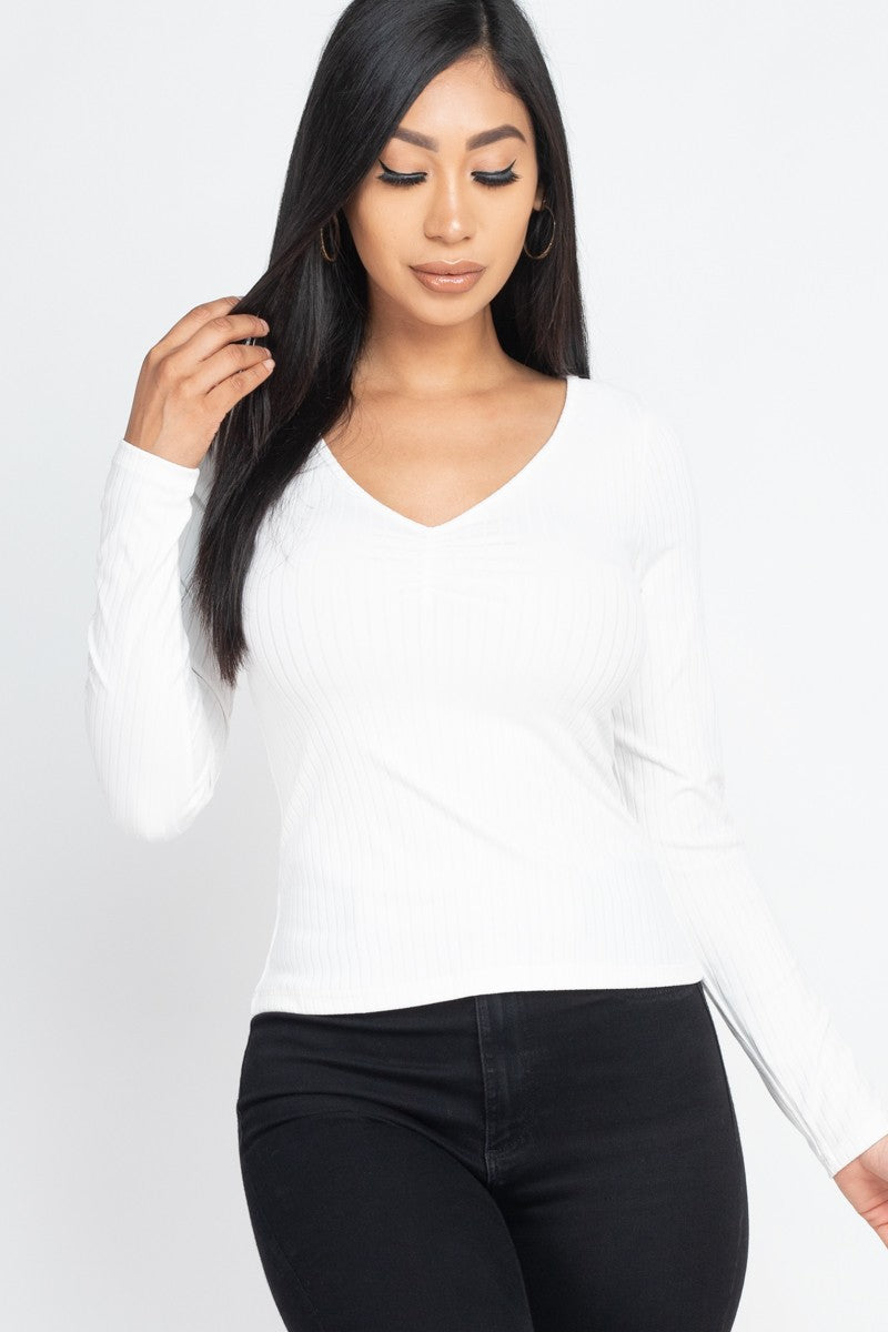 Ruched Chest detail Ribbed Top