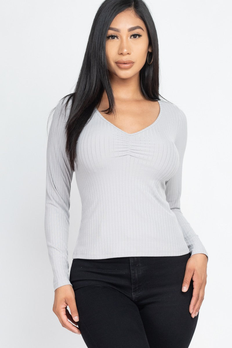 Ruched Chest detail Ribbed Top