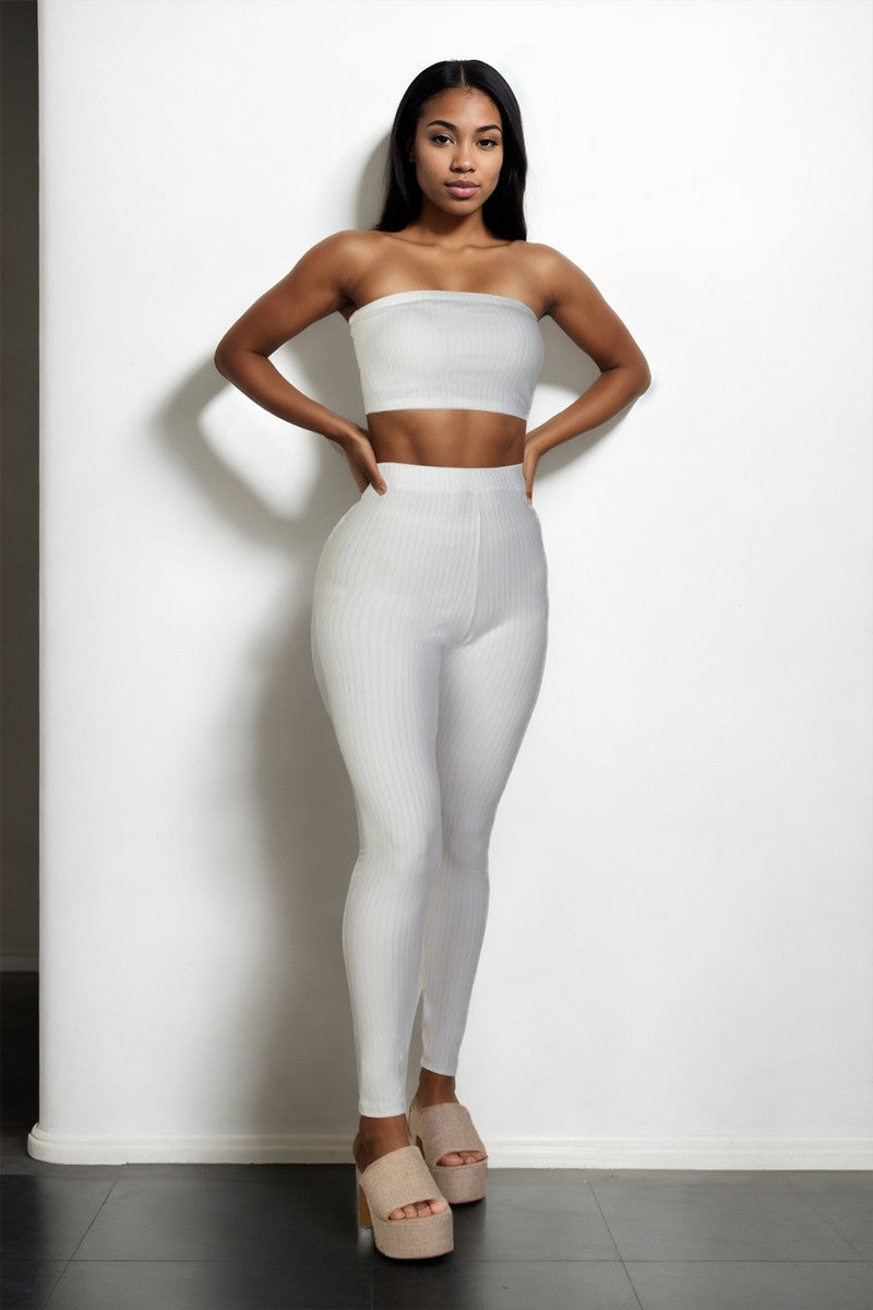 Side Slit Bandeau Top & Flare Pants Set For Women