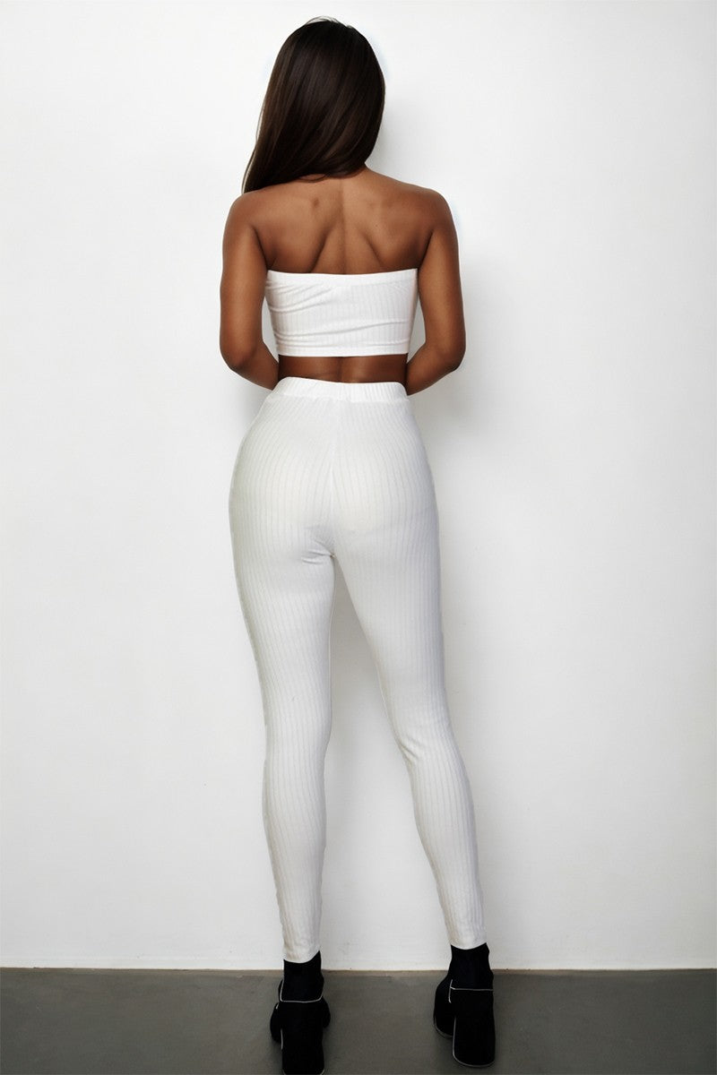 Side Slit Bandeau Top & Flare Pants Set For Women