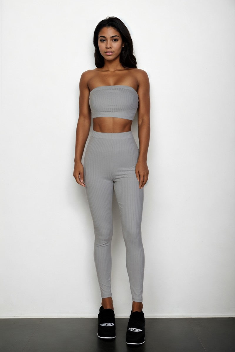 Side Slit Bandeau Top & Flare Pants Set For Women