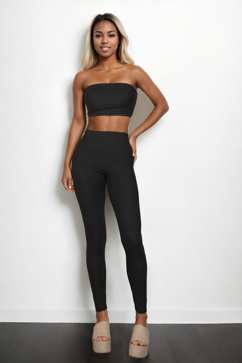 Side Slit Bandeau Top & Flare Pants Set For Women