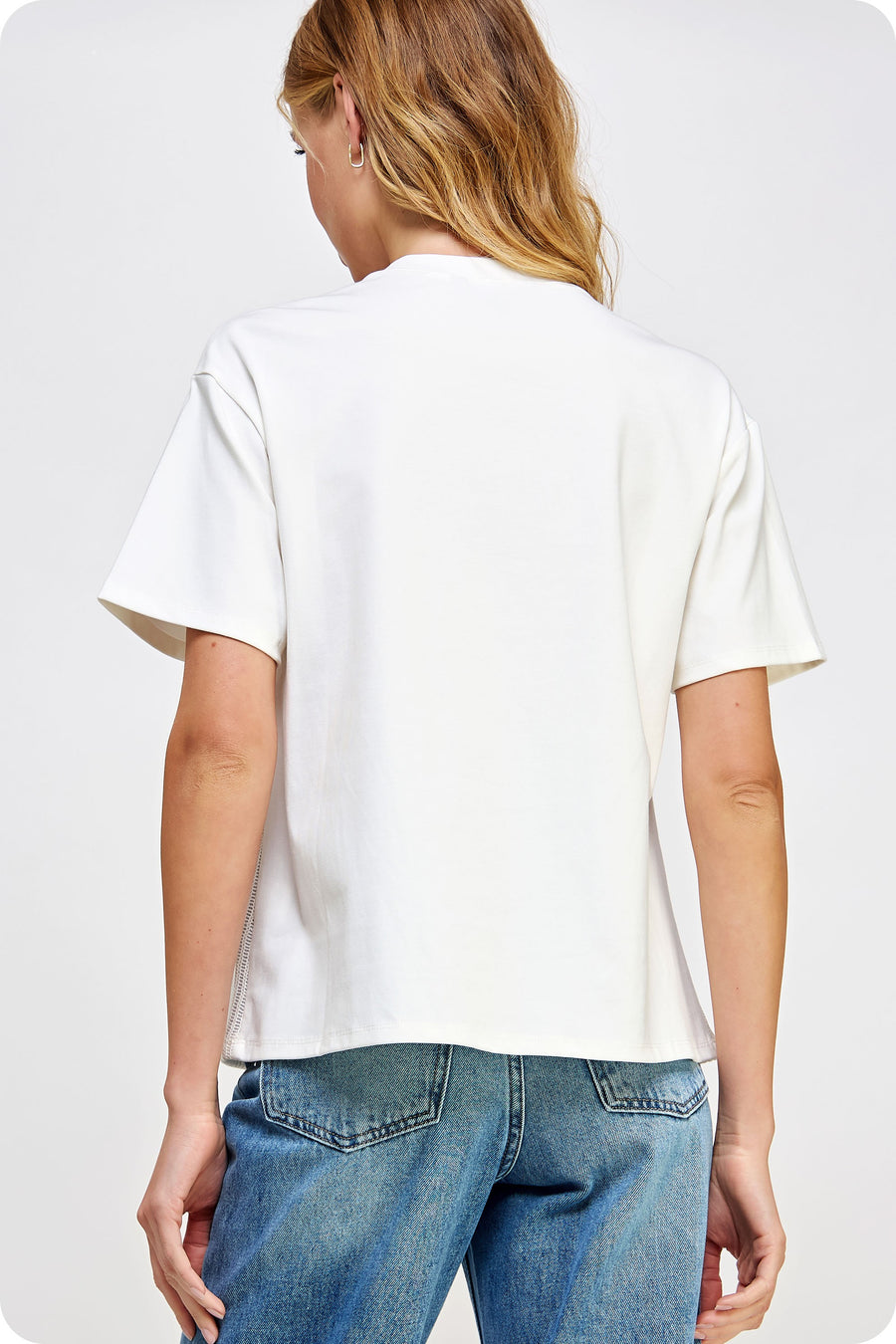 Mixed Media Short Sleeve Knit Tee Top