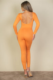 Scoop Neck Long Sleeve Bodycon Yoga Jumpsuit