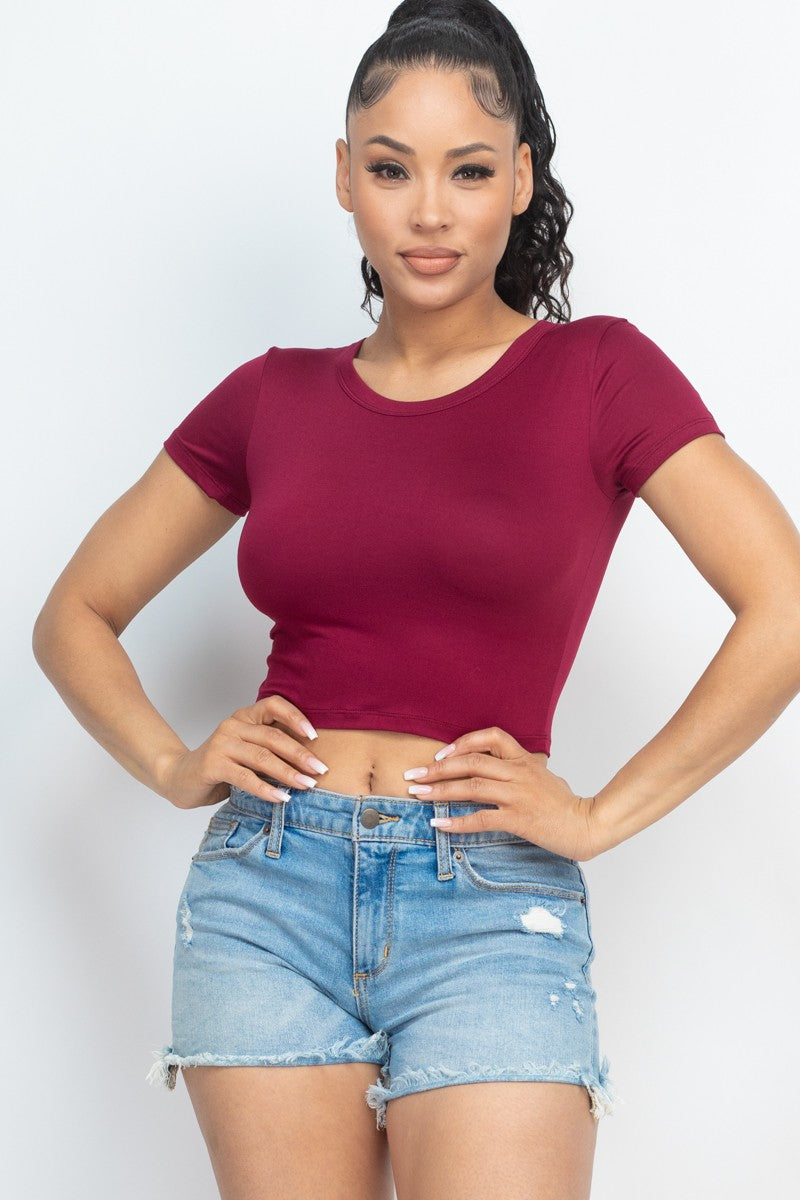 Roundneck Crop Top With Short Sleeve