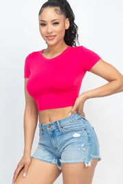 Roundneck Crop Top With Short Sleeve