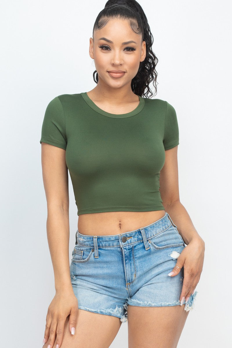 Roundneck Crop Top With Short Sleeve
