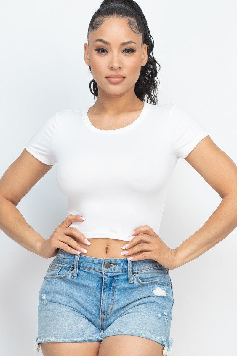 Roundneck Crop Top With Short Sleeve