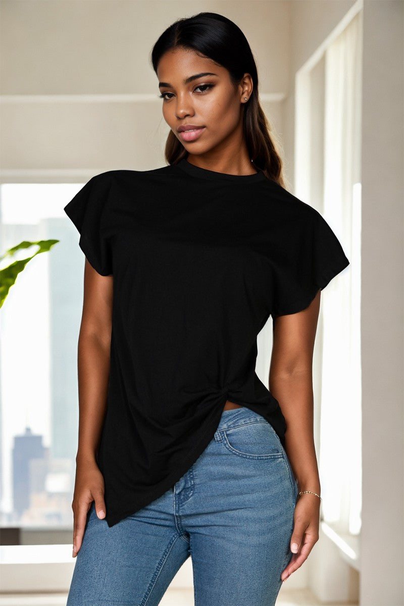 Batwing Sleeve Twist Front Western Tee