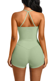 Cross Back Top With Bra And Shorts 2pc Set