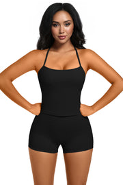 Cross Back Top With Bra And Shorts 2pc Set