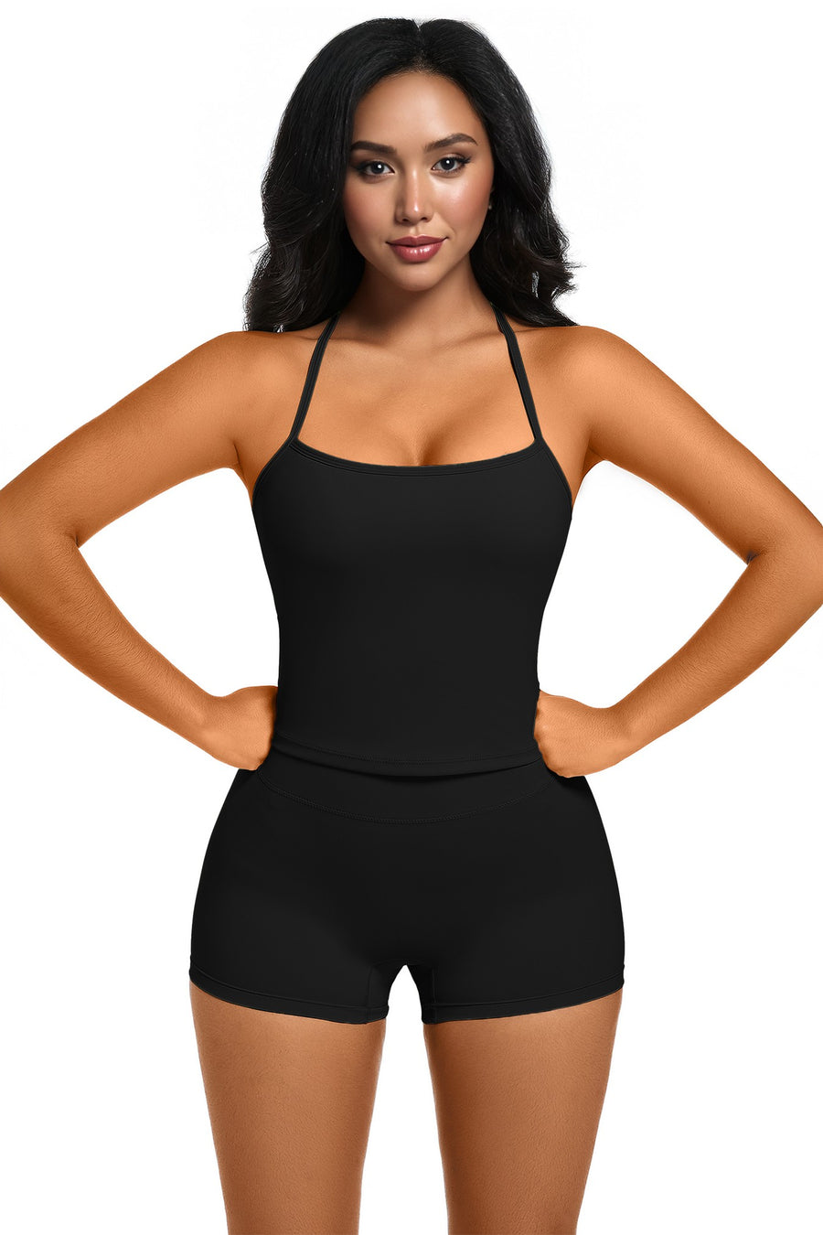 Cross Back Top With Bra And Shorts 2pc Set