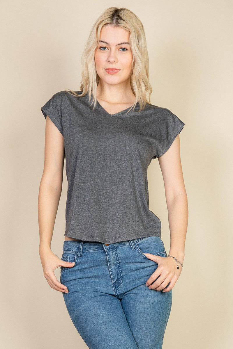 V-Neck Batwing Sleeve Washed Tee
