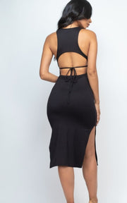 Open Back Side Split Midi Dress