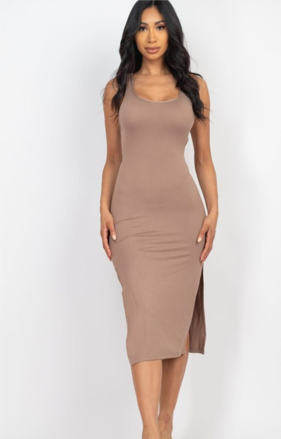 Open Back Side Split Midi Dress