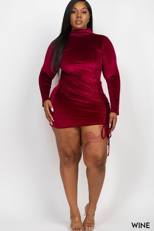 Turtleneck Drawstring Velour Dress