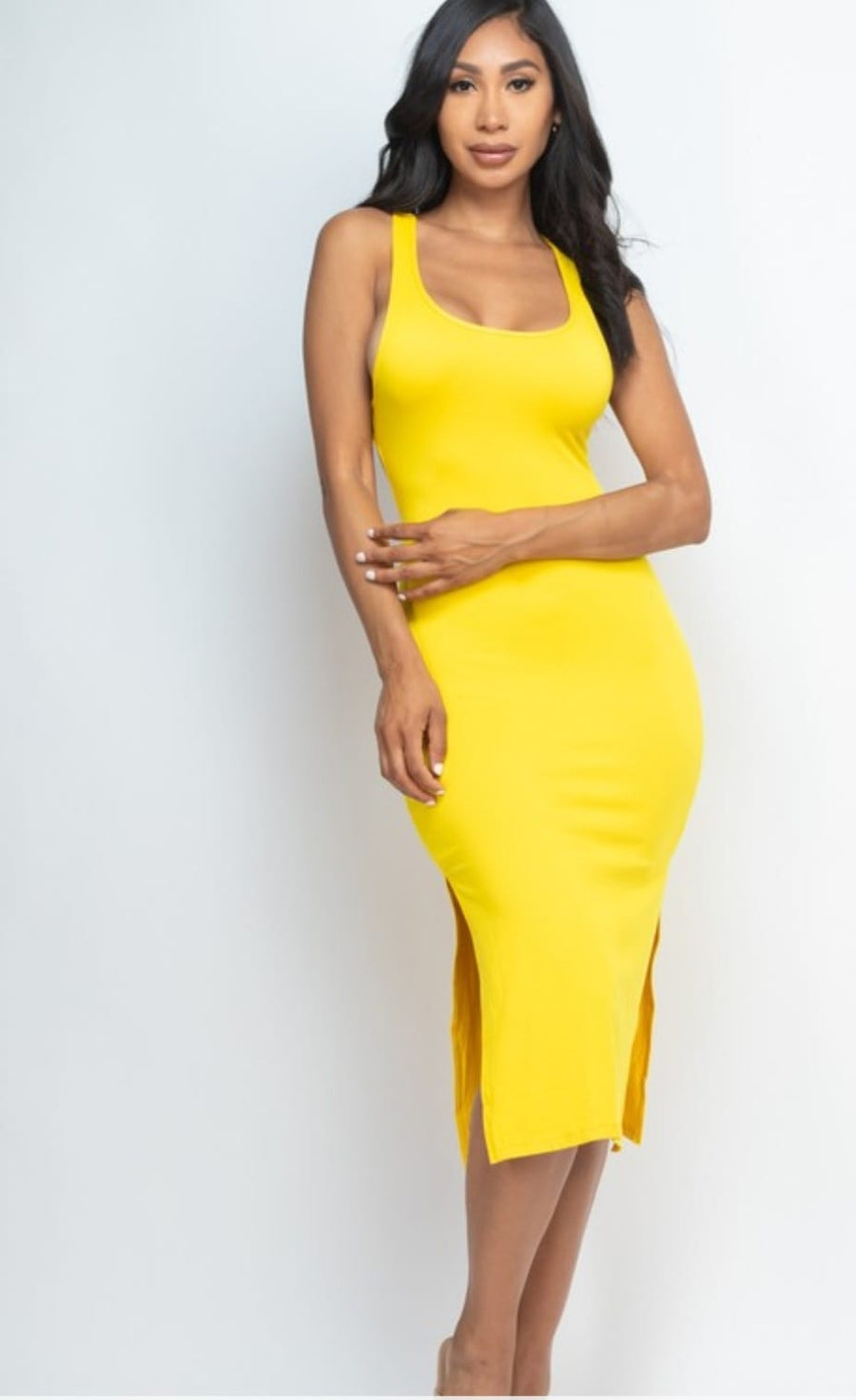 Open Back Side Split Midi Dress