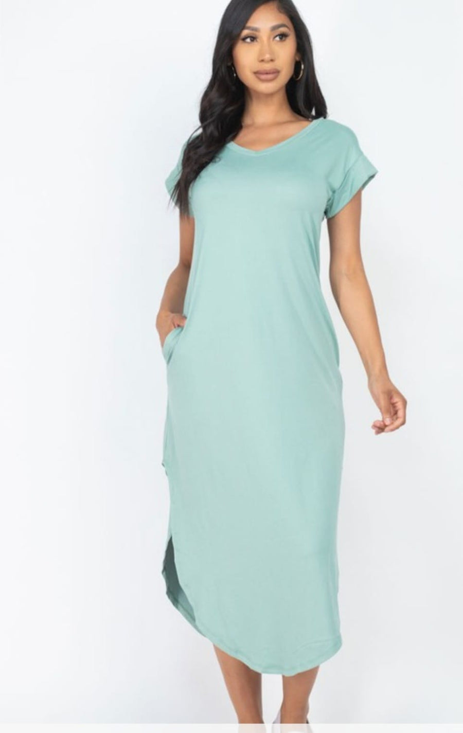 Cap Sleeve V Neck Maxi Dress