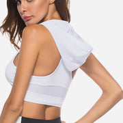 Pure Color Hooded Collar Running Sports Bra Top