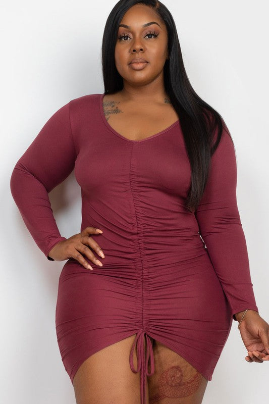 Plus Size Drawstring Ruched Front Bodycon Dress