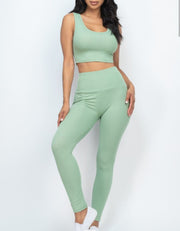Gym Routine Ribbed Crop Top & Leggings Activewear Set