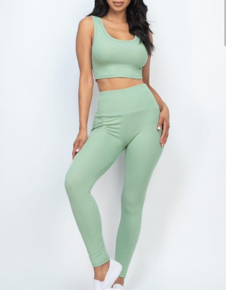 Gym Routine Ribbed Crop Top & Leggings Activewear Set