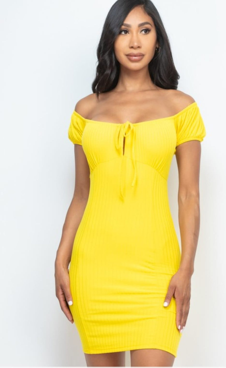 Strap tie Off Shoulder Ribbed Bodycon Dress