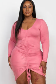 Plus Size Drawstring Ruched Front Bodycon Dress
