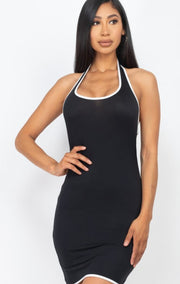 Halter Neck Contrast Detail Bodycon Dress