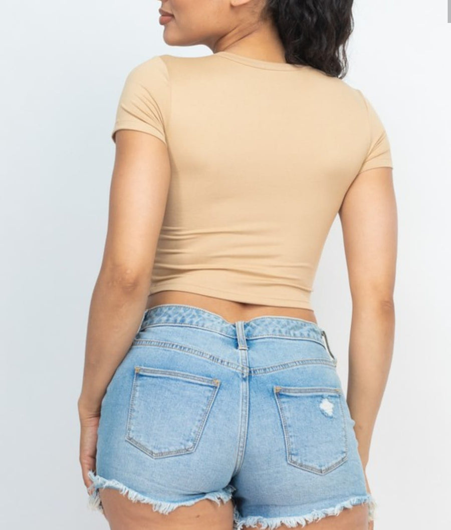 Hold Me Close Short Sleeve Round Neck Cropped Tee