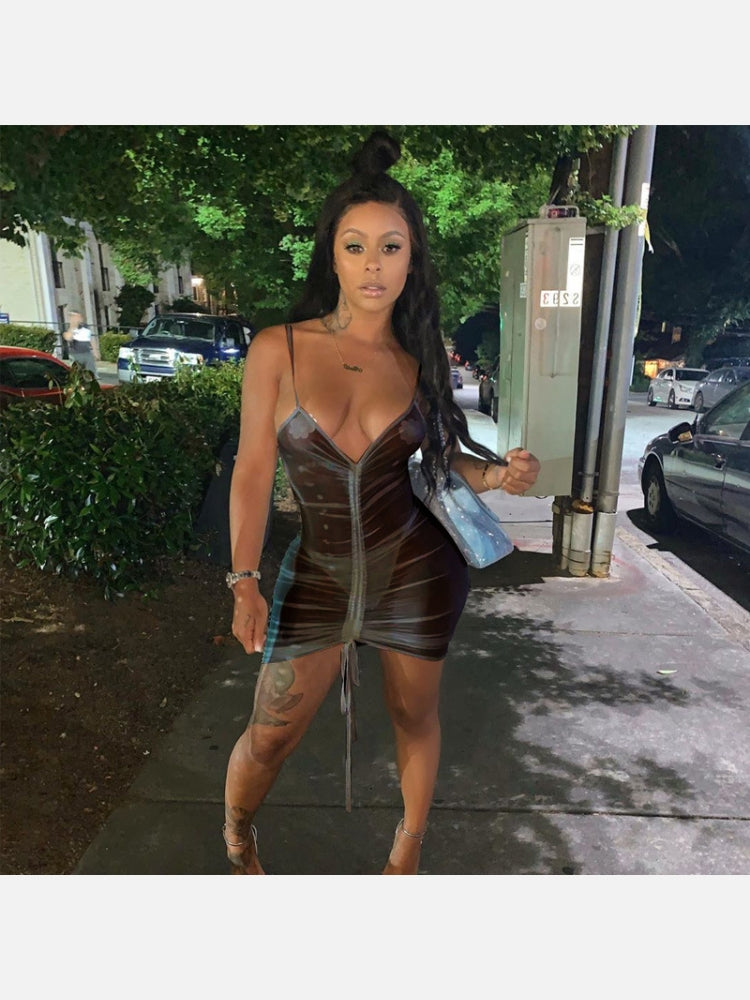 Inspire Sexy Sheer V Neck Ruched Dresses
