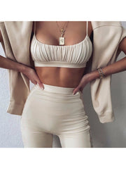 Pure Color Vest Top And Short Set