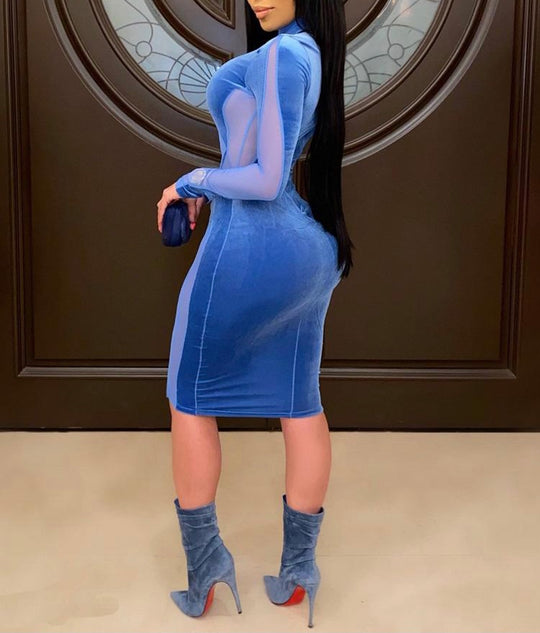 No Pressure Long Sleeve Velvet Patchwork Dresses