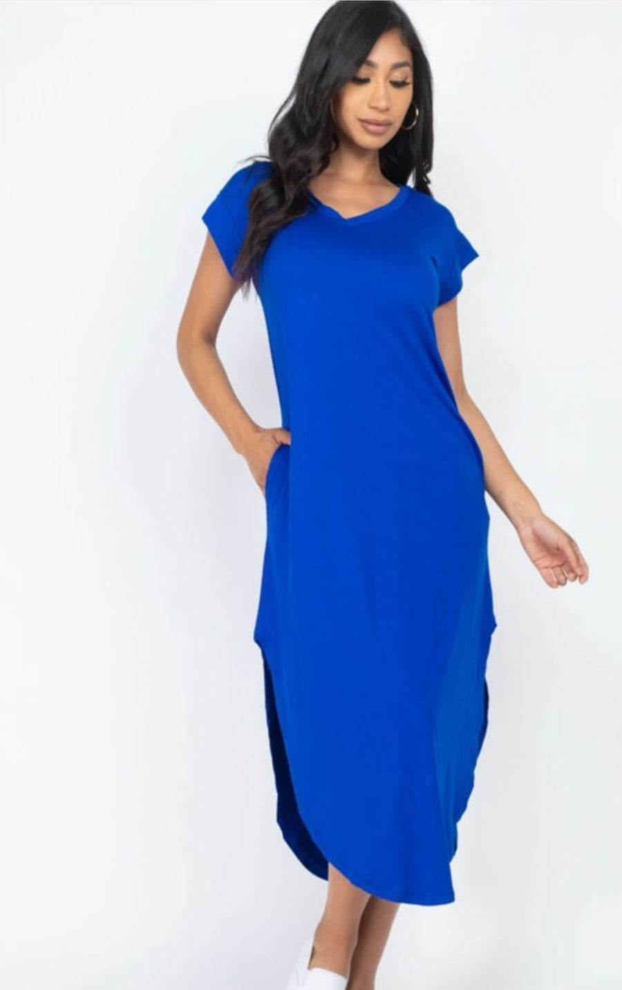 Cap Sleeve V Neck Maxi Dress