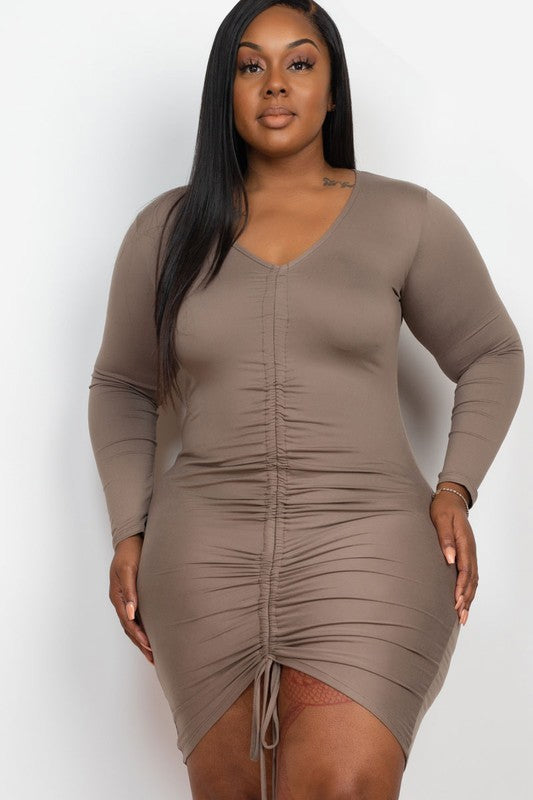 Plus Size Drawstring Ruched Front Bodycon Dress