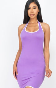 Halter Neck Contrast Detail Bodycon Dress