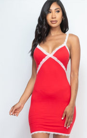 Ruched Bodycon Lace Detail Strap Mini Dress
