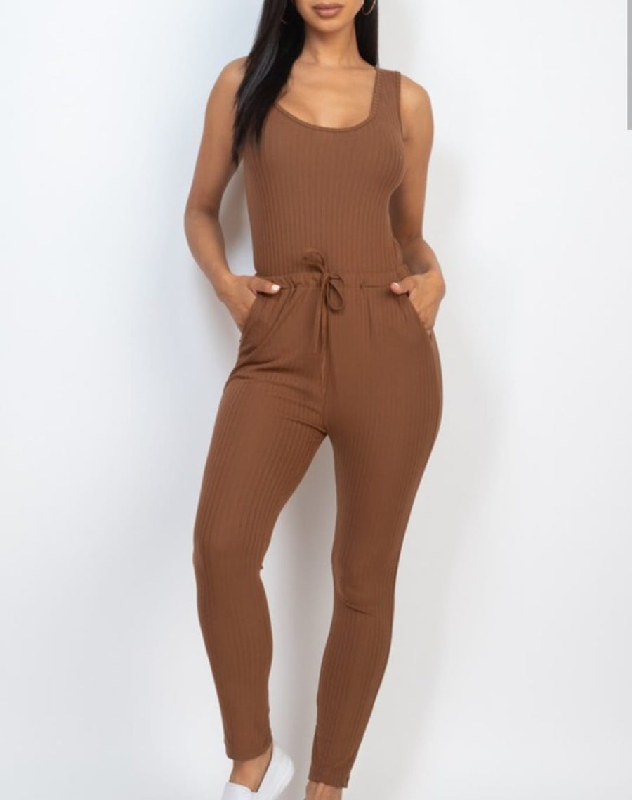 Compromise Ribbed Sleeveless Drawstring Jumpsuit