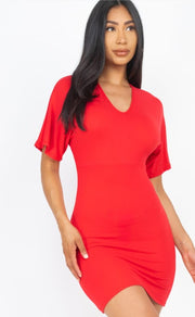 Dolman Sleeves Solid Mini Dress