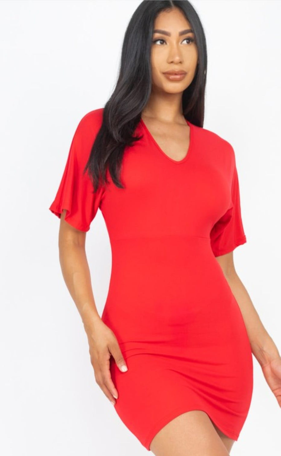 Dolman Sleeves Solid Mini Dress