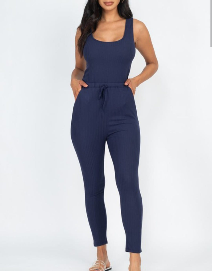 Compromise Ribbed Sleeveless Drawstring Jumpsuit