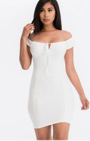 Strap tie Off Shoulder Ribbed Bodycon Dress