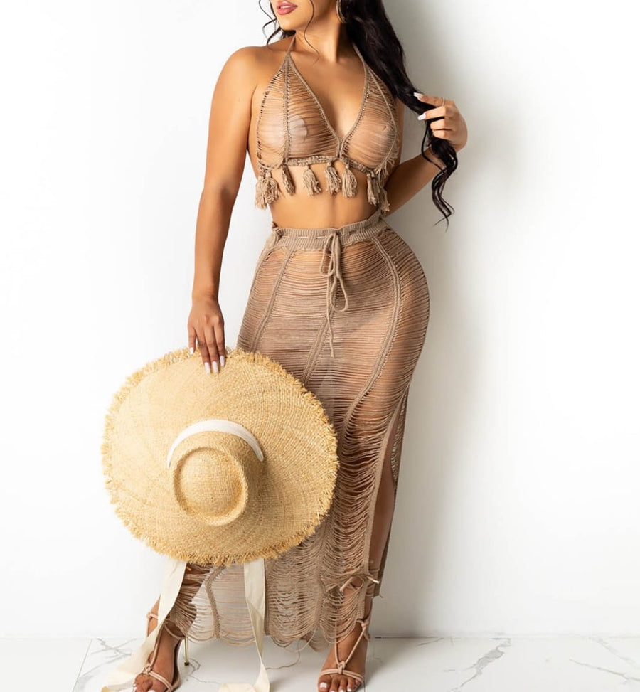 Tassel Knitted Skirt Set