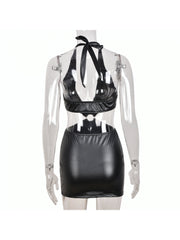 Black Backless PU Mini Dresses