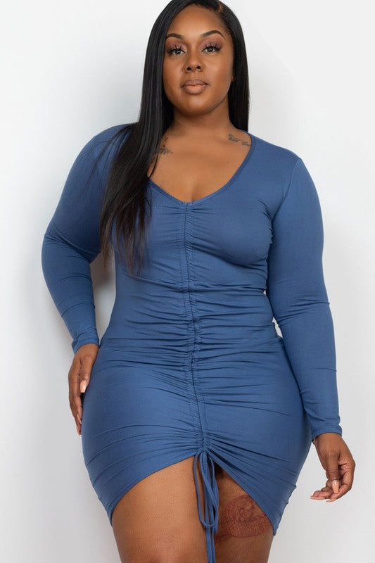 Plus Size Drawstring Ruched Front Bodycon Dress